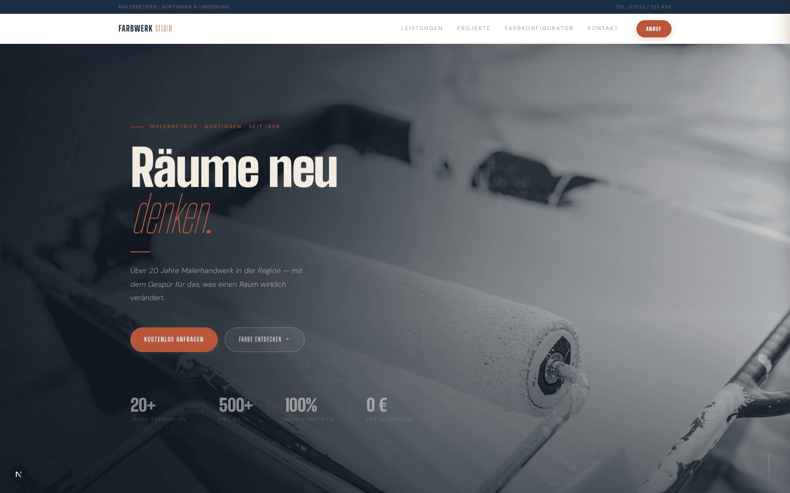 Desktop-Screenshot der Farbwerk Studio Startseite